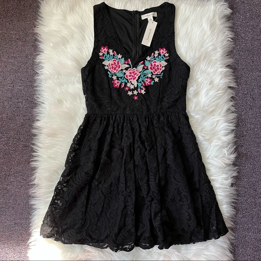 NWT new Francesca’s lace black dress embroidered holiday night out homecoming